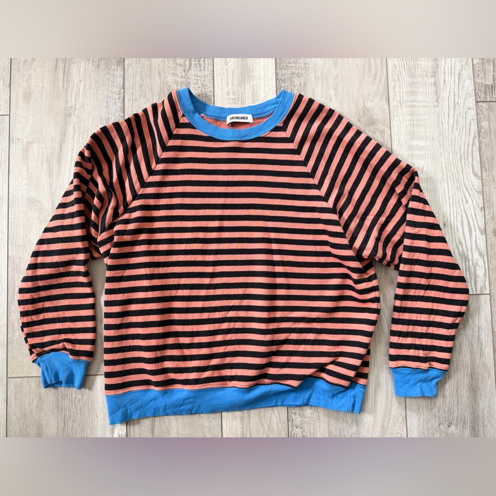 Daydreamer Pink and Black Striped Sweatshirt with Blue Trim - Picture 5 of 11